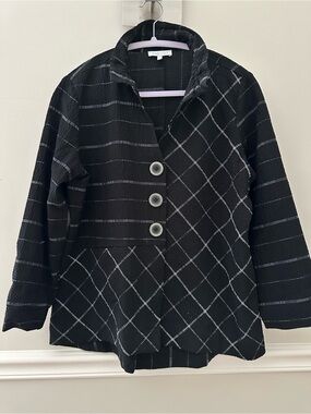 Habitat Textured Black Button-Front Jacket Top with White Windowpane Trim Small